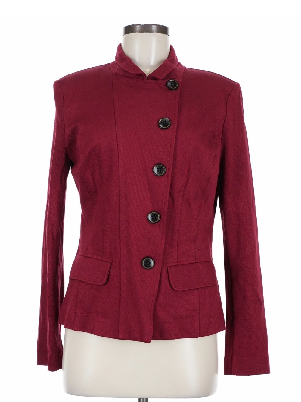 CAbi Wine red Stand-Collar Button Blazer